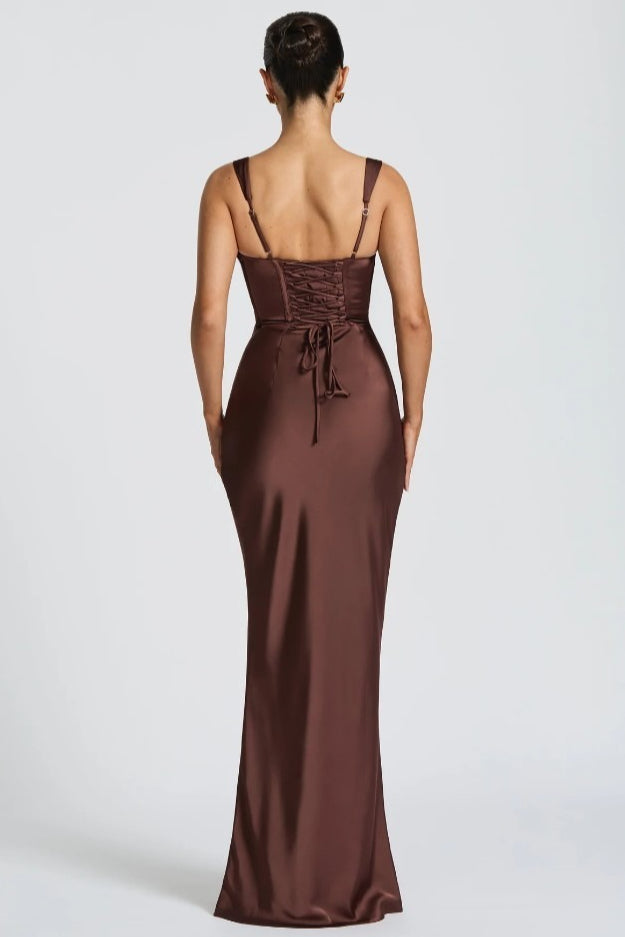 Square Neck Ruched Satin Bodycon Mermaid Dress