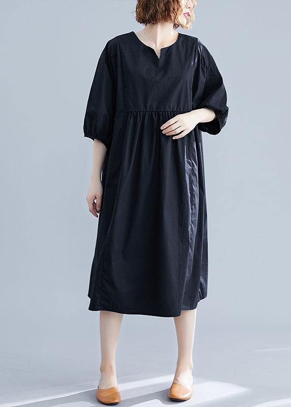Puff Sleeve Round Neck Empire Waist Loose Oversized Midi Summer Dress