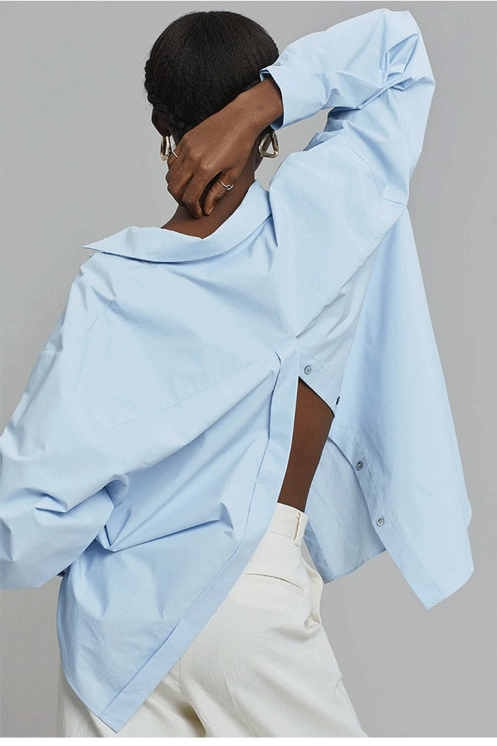 Oversized Collared Long Sleeve Drop Shoulder Button Front Shirt 2