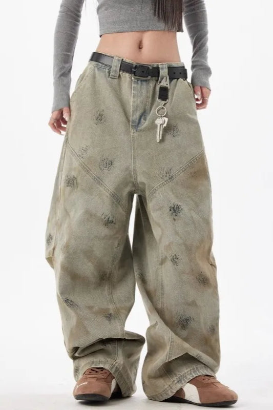 Distressed Wide Leg Loose Jeans