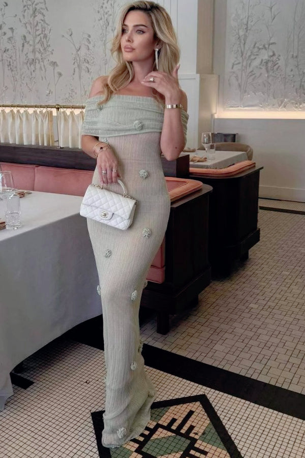 3D Floral Edition OffShoulder Maxi Birthday Dress