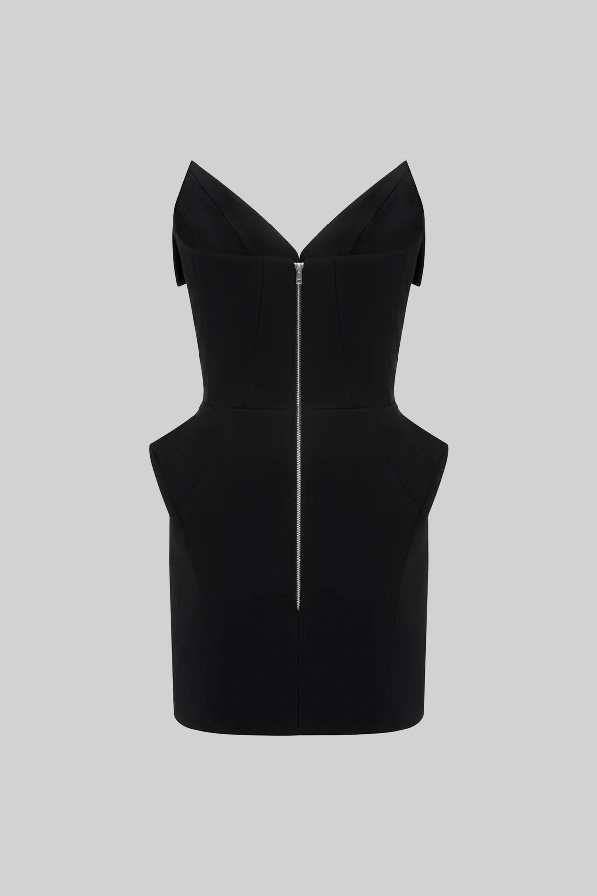 Strapless Folded V-Neckline Corset Bodice Structured Mini Dress 3