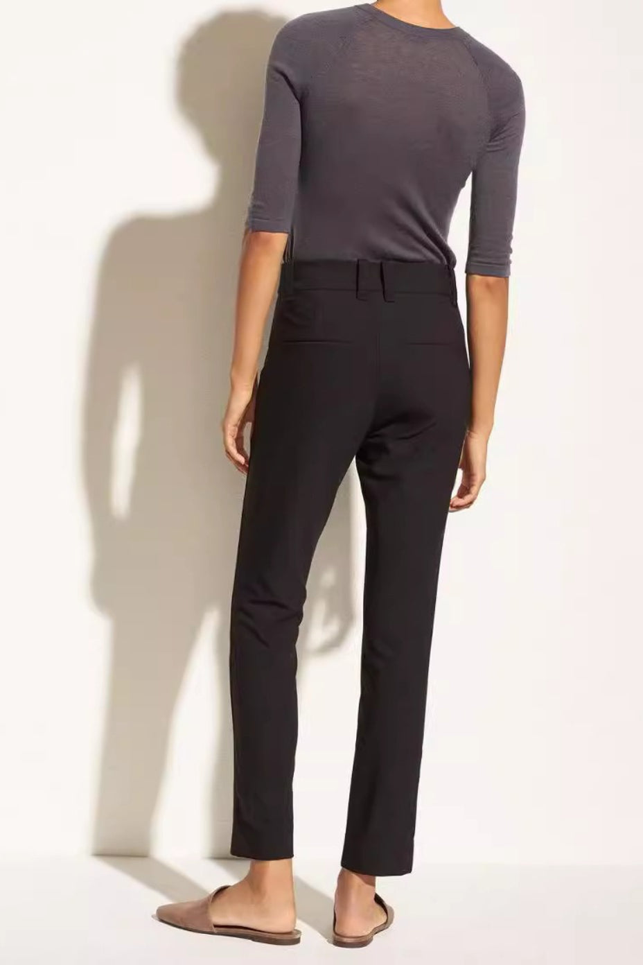 High Waist Slim Straight Leg Cropped Ankle Trousers 2