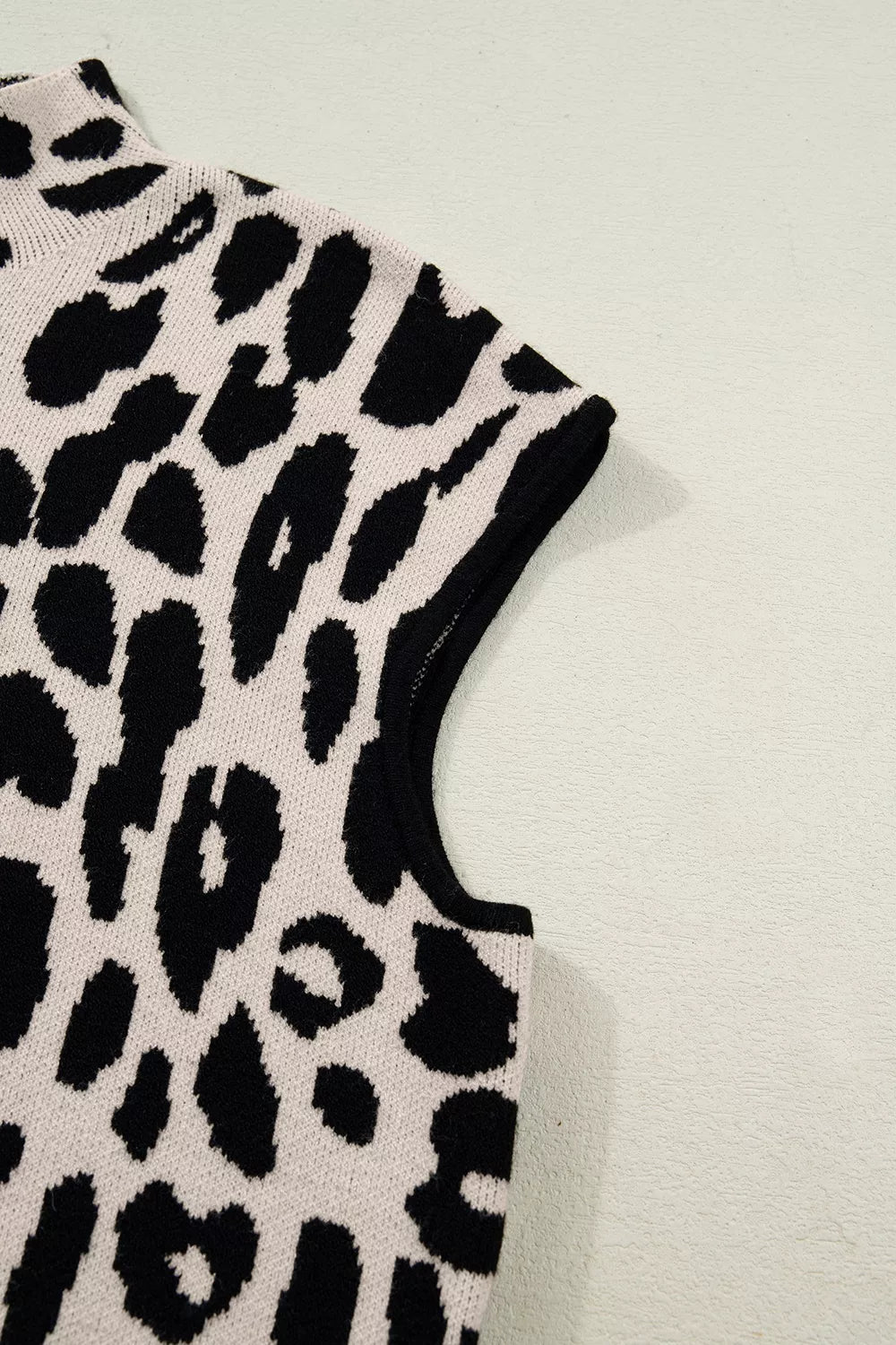 Leopard Print High Neck Short Sleeve Sweater