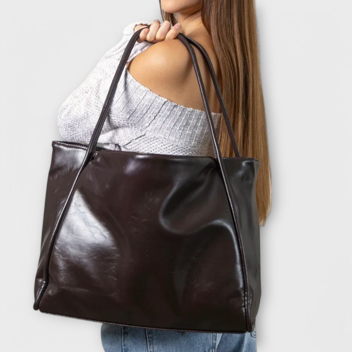 Slouchy Faux Leather Shoulder Tote Bag