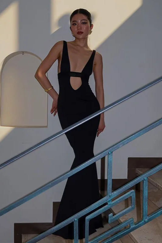 Glamorous Backless Cut Out Deep V Mermaid Maxi Dress