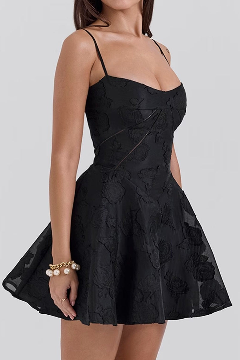 Floral Sweetheart Spaghetti Strap Fit and Flare Mini Dress