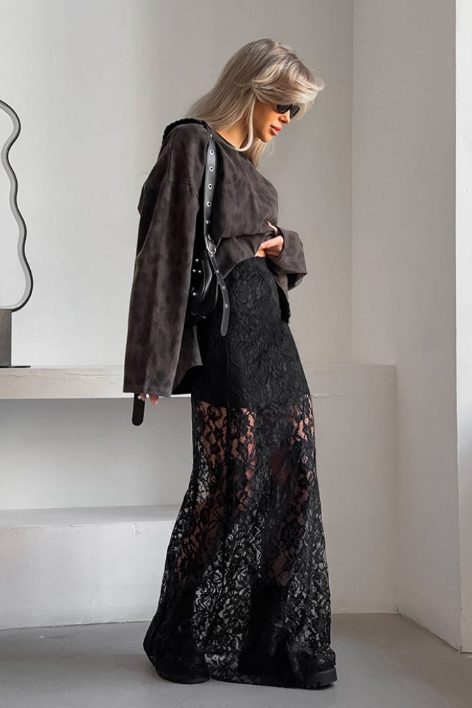Lace Cut Out A Line Maxi Skirt