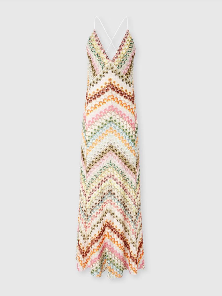 Chevron Knit V-Neck Spaghetti Strap Backless Maxi Dress 5