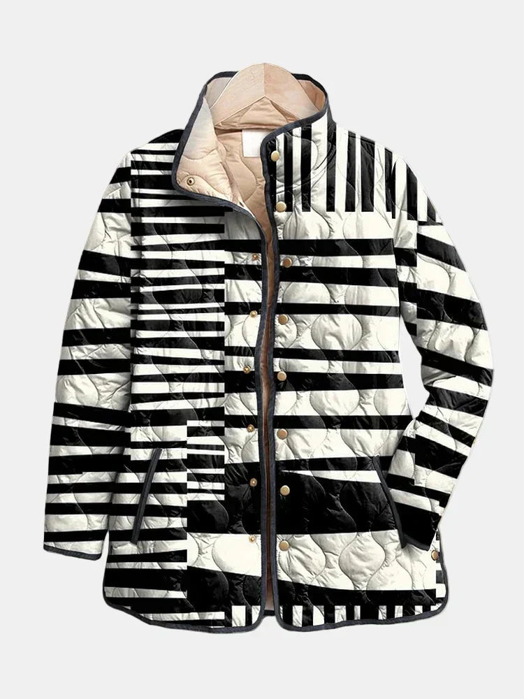 Striped Stand Collar Quilted Jacket