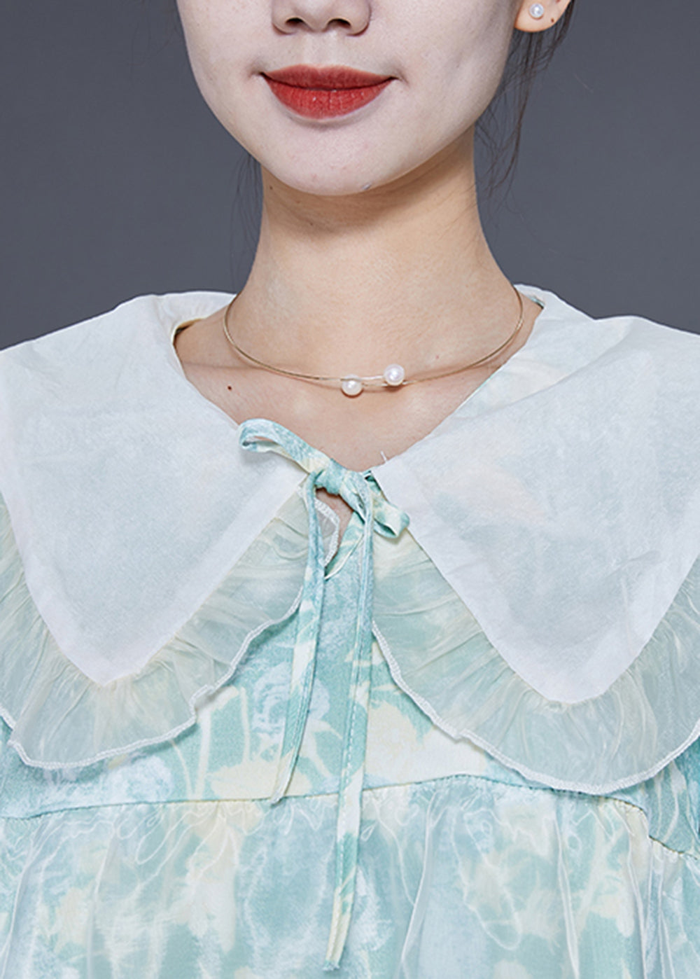 Floral Print Peter Pan Collar Puff Sleeve Sheer Overlay Babydoll Mini Dress