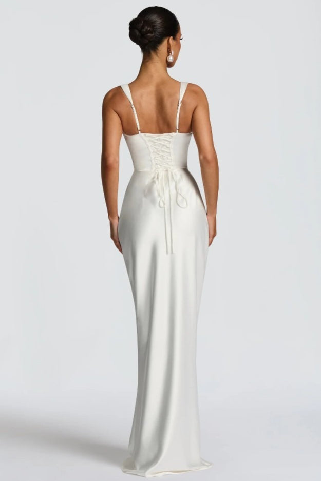 Square Neck Ruched Satin Bodycon Mermaid Dress