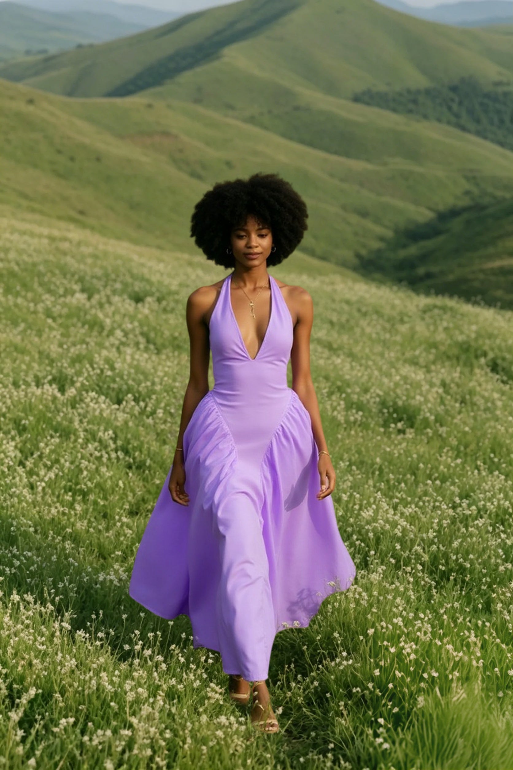 Patchwork Backless Midi Dress