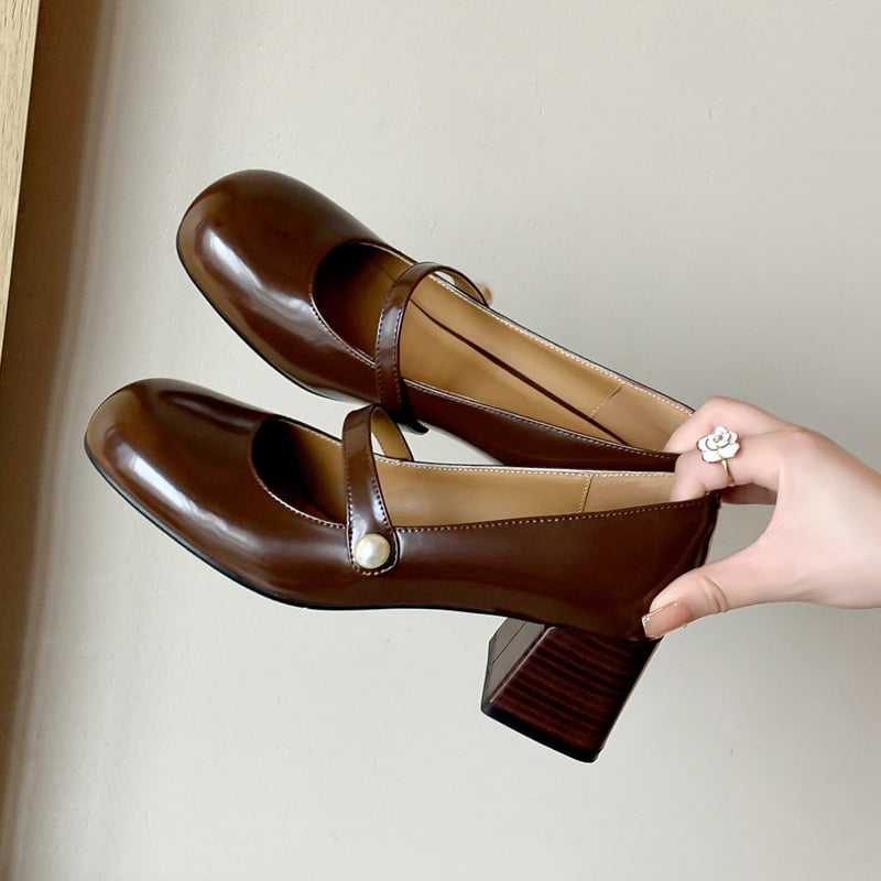 Sarah Ann Round Toe Block Heels Mary Jane Shoes