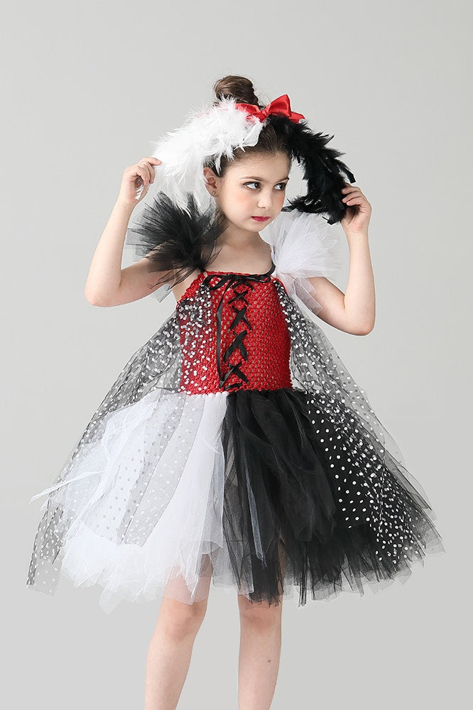 Black & White Witch Dress Kid Halloween Costume