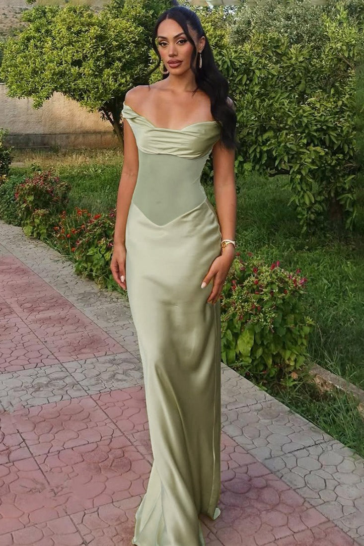 Off-the-Shoulder Sheer Mesh Bodycon Maxi Dress