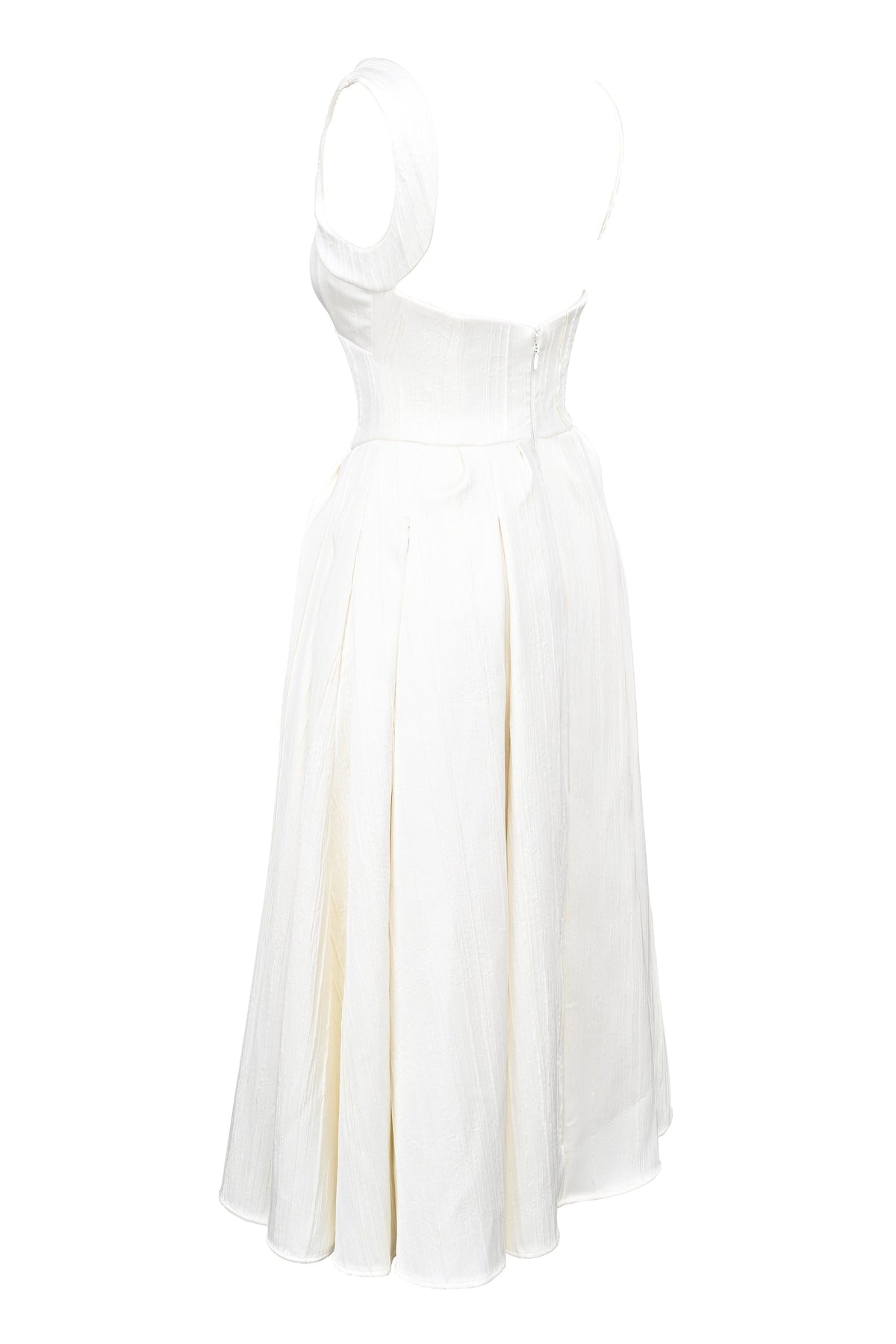Textured Satin Square Neck Corset Bodice Pleated A-Line Midi Dress 10