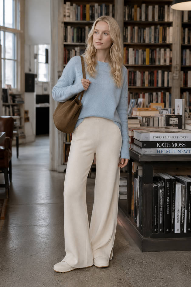 Wool Soft Straight Split Knit Pants