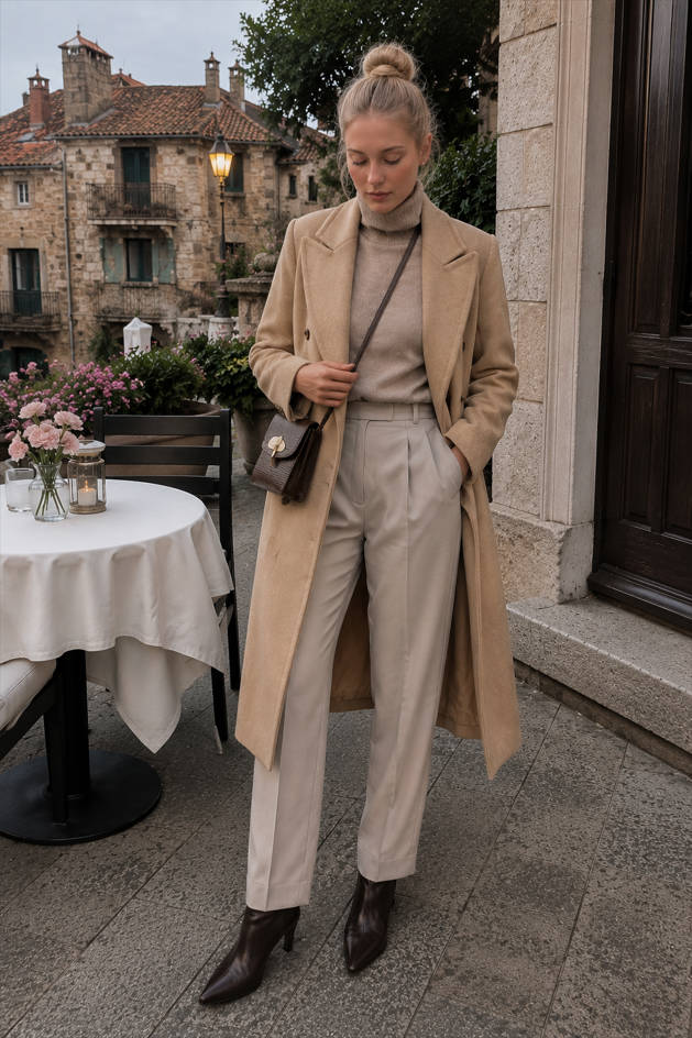 Double Breasted Notch Lapel Wool Look Longline Coat 3