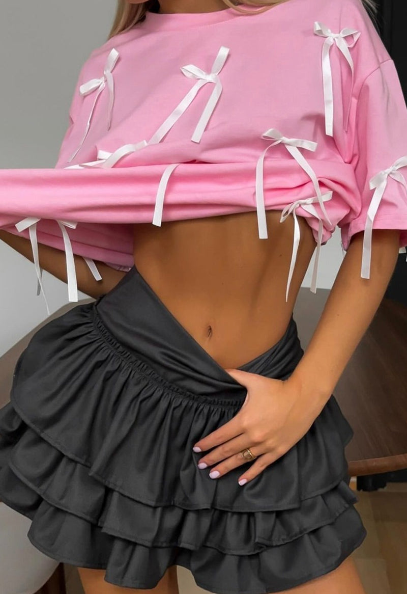 3D Bow Detail Longline T-Shirt