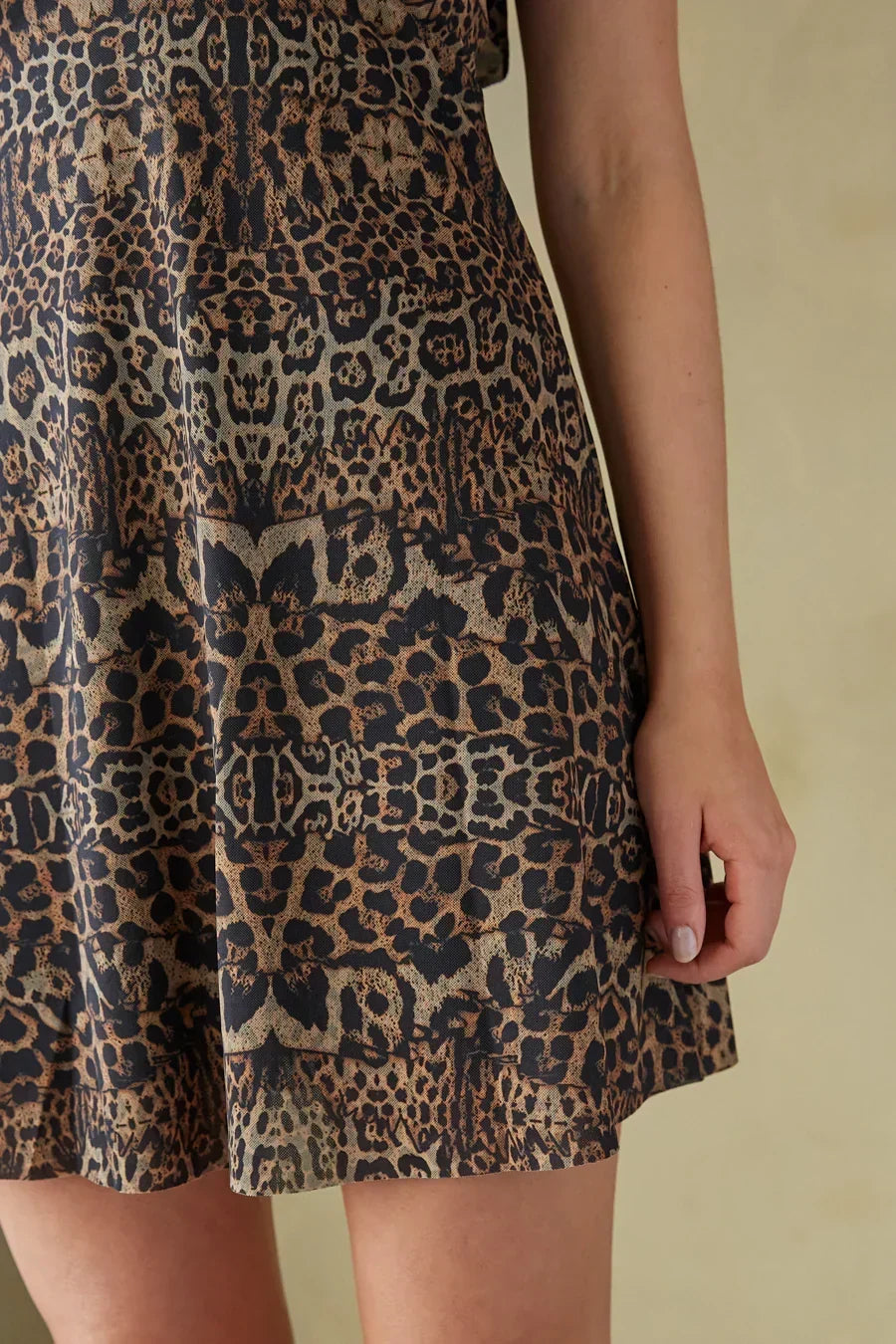 Leopard Print Ruffle V-Neck Halter Tie Back Mini Dress 6