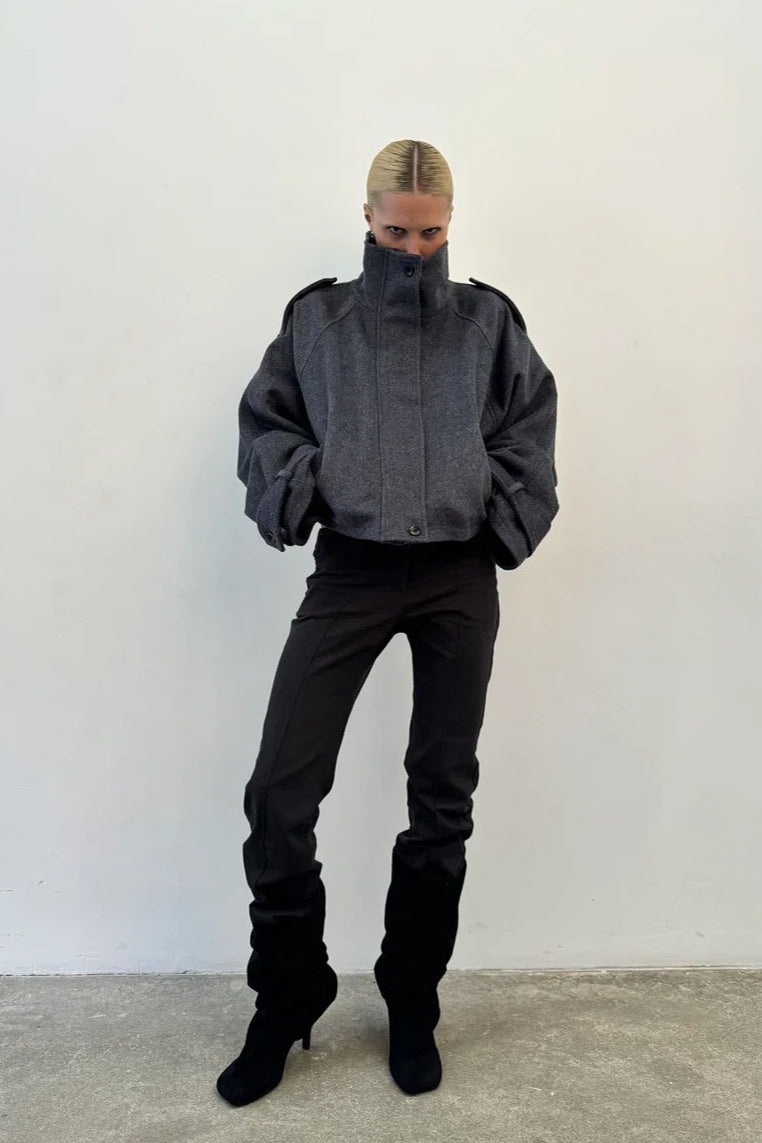 Elegant Wool Blend Stand Collar Coat