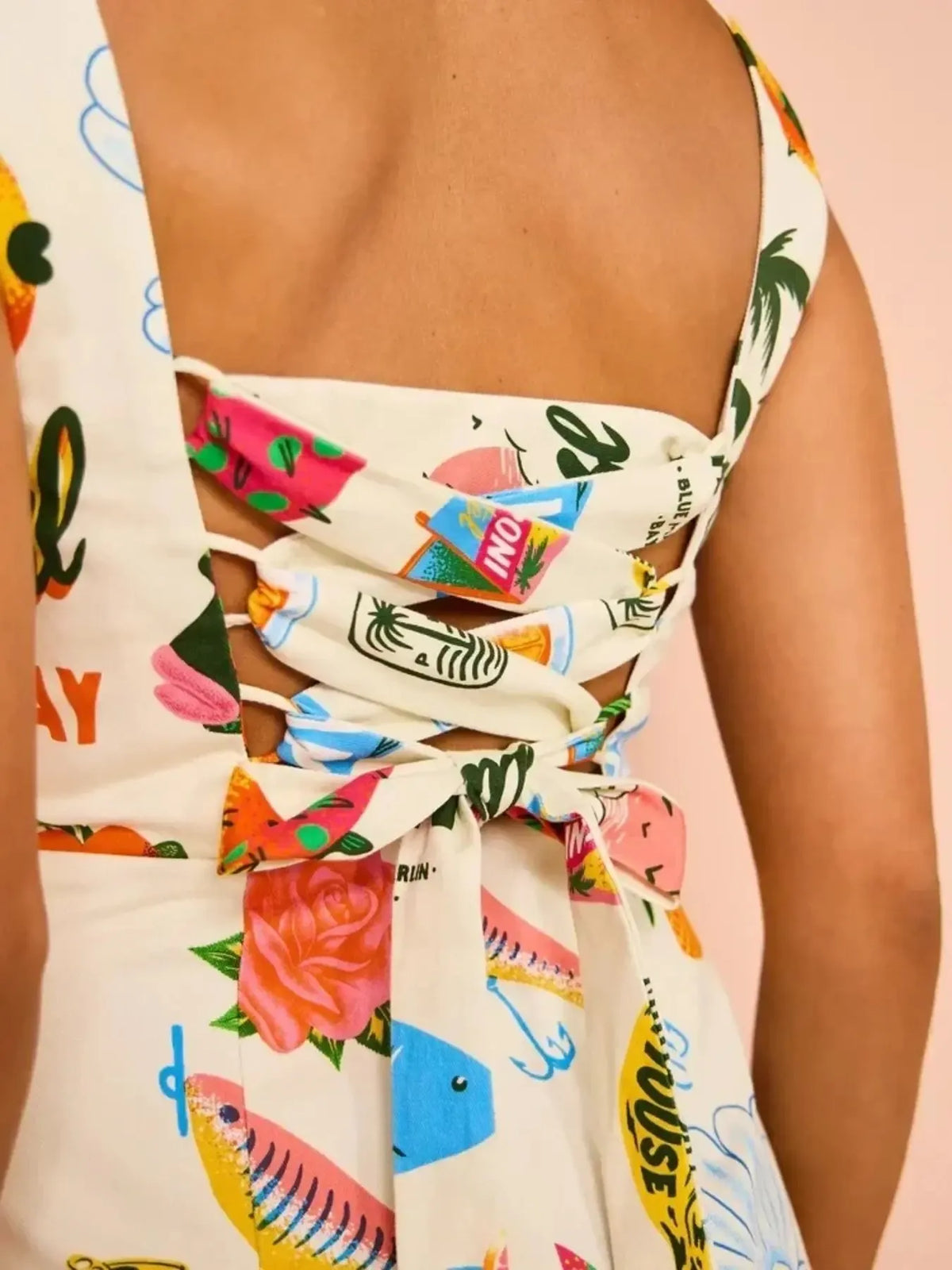 Tropical Novelty Print Square Neck Wide Strap A-Line Mini Dress 4
