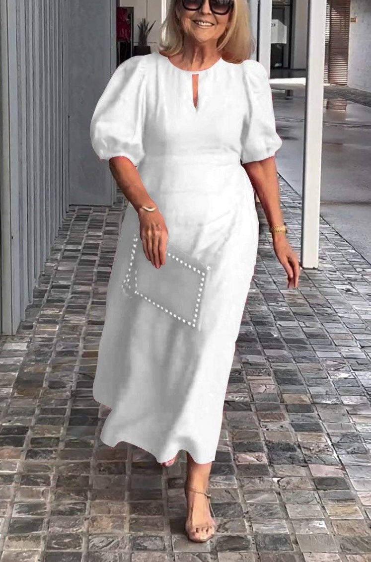 Frankie - Chic Bubble Sleeve Loose Dress White