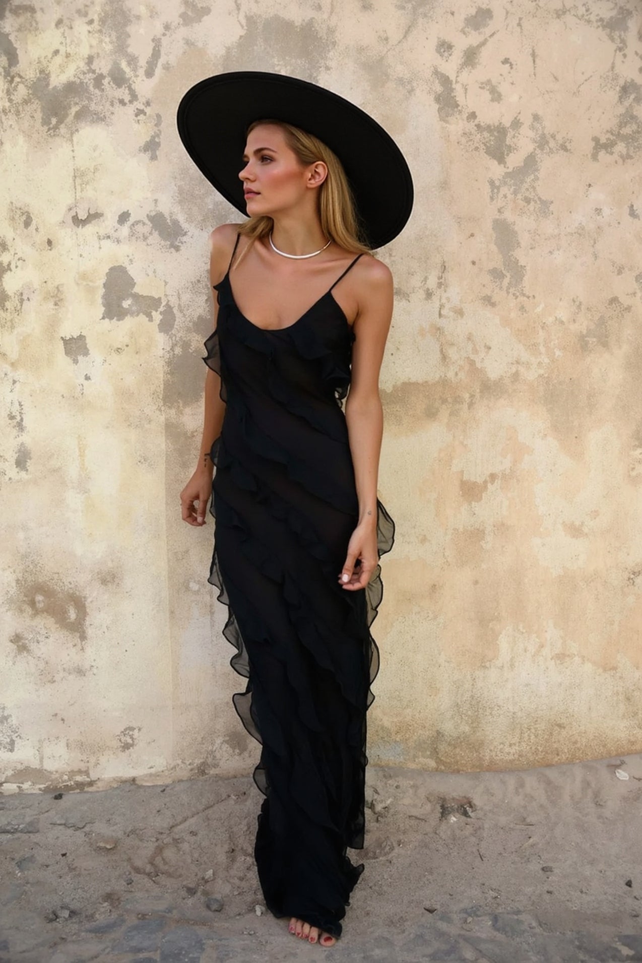 Sexy Backless Slit Fitted Spaghetti Strap Chiffon Ruffled Party Dress 5