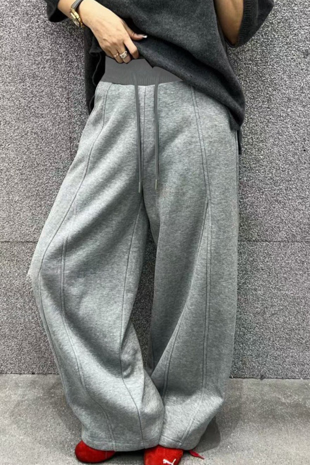 Solid Color Casual Fluid Wide Leg Fleece Sweat Pants