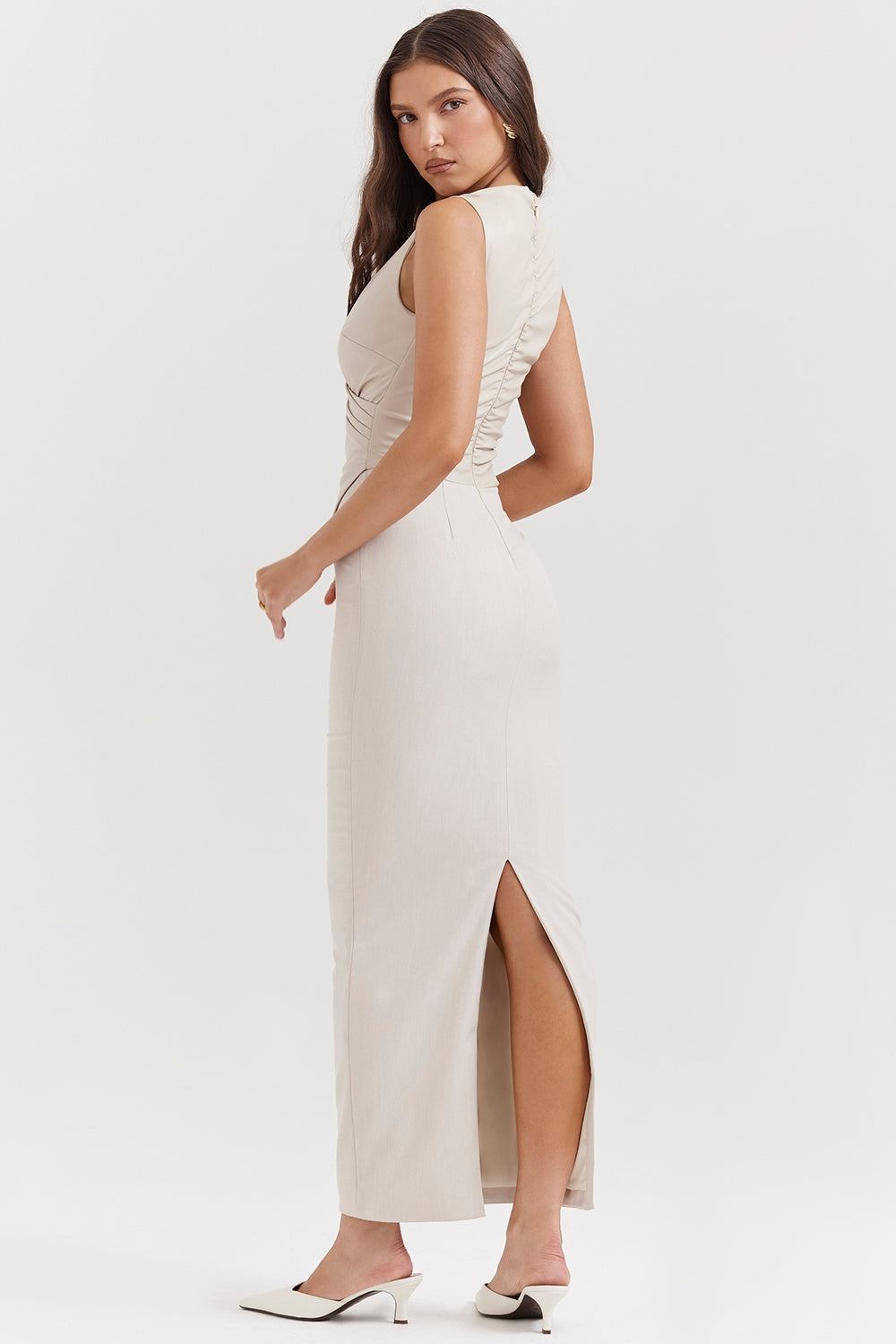 Faux Leather Wrap V-Neck Sleeveless Bodycon Maxi Dress 7