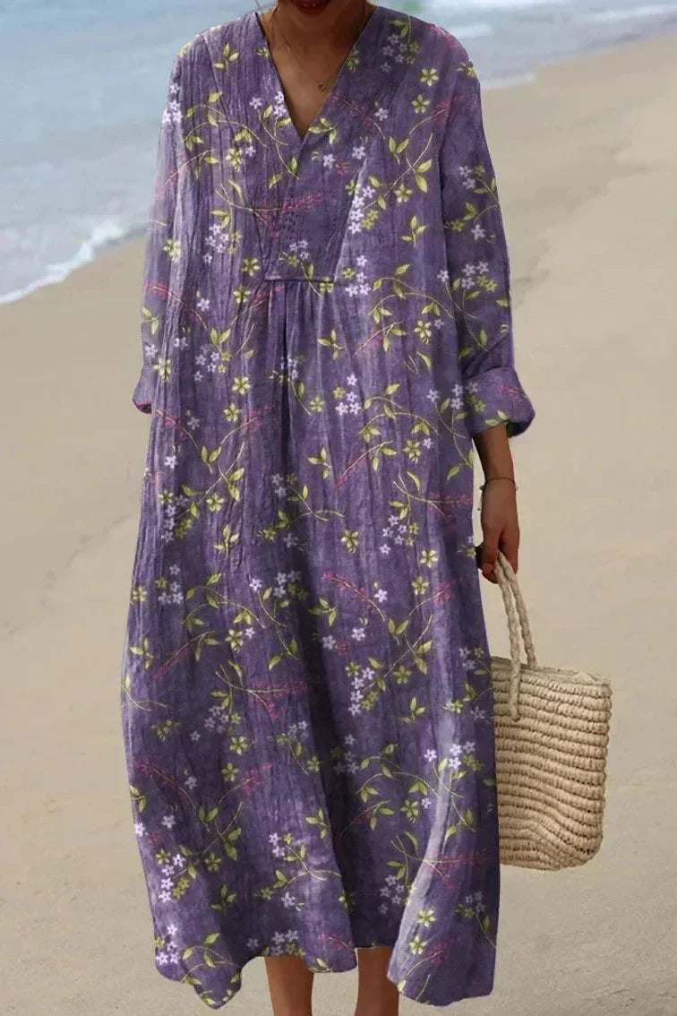 Ditsy Floral V-Neck Long Sleeve Maxi Dress