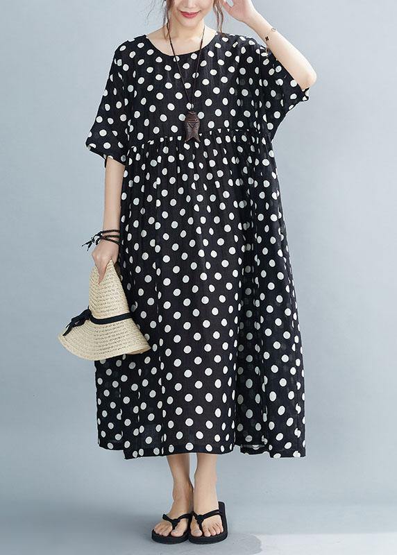 Polka Dot Empire Waist Short Sleeve Loose Maxi Dress