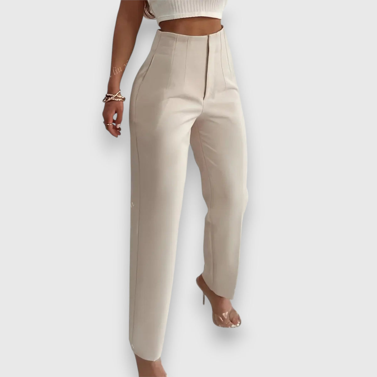 High Waist Pleated Front Tapered Trousers