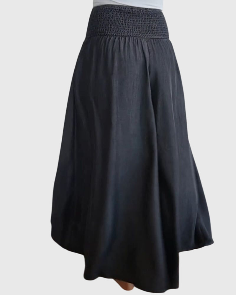 Smocked High Waist Wide Leg Denim Palazzo Pants