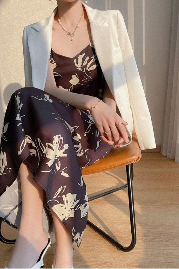 Floral Triacetate Satin V-Neck Cami Maxi Dress - View 3