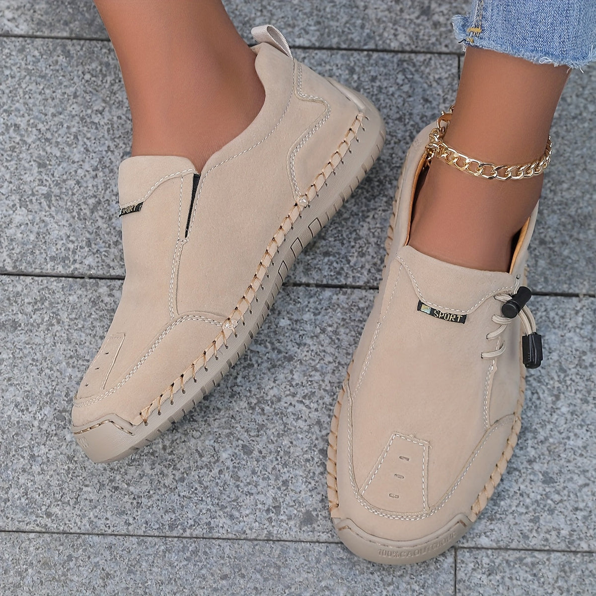 Slip On Stitched Round Toe Flat Loafers