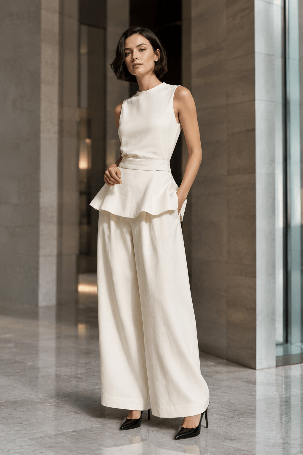 Sleeveless Minimalist Casual Two Piece Work Set