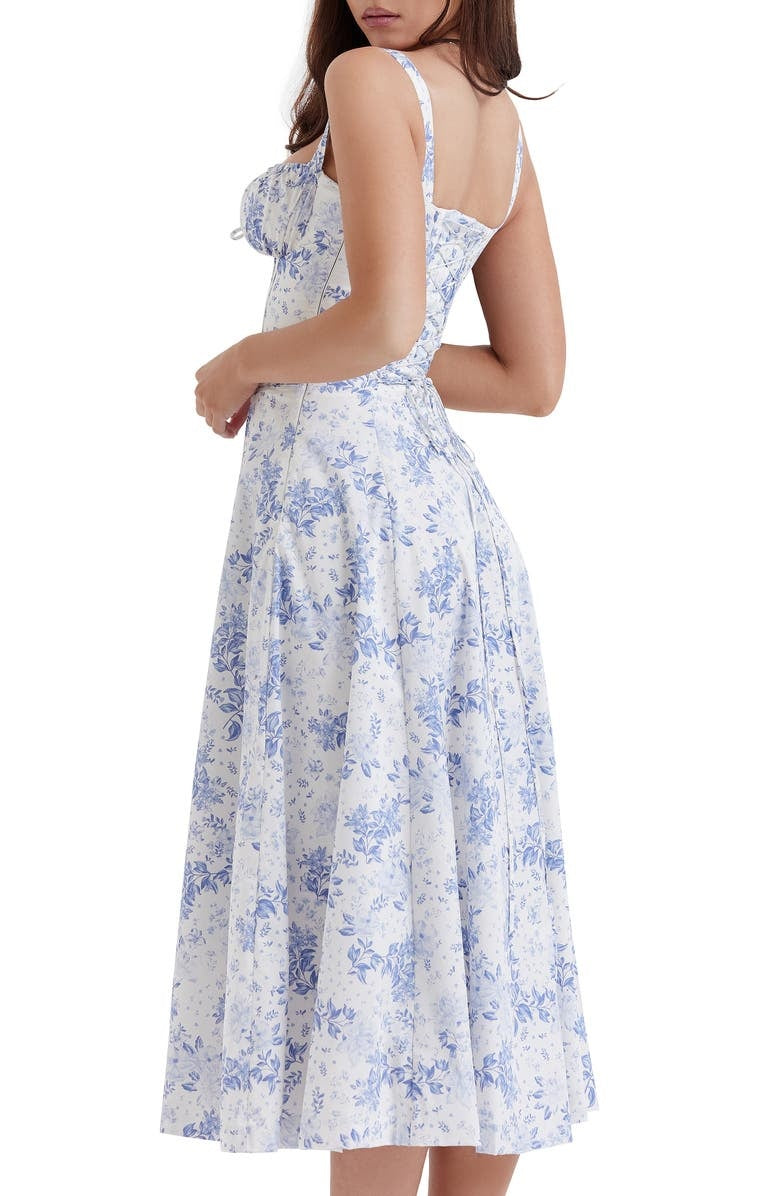 Floral Spaghetti Strap Ruched Fit and Flare Midi Dress