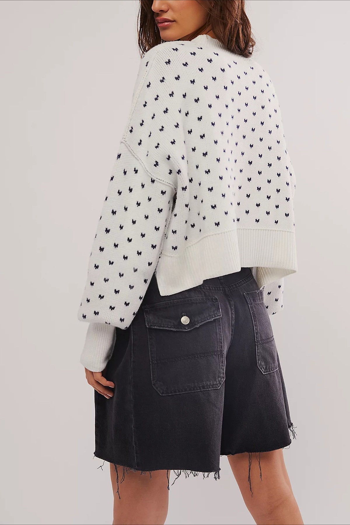 Cropped Butterfly Pattern Sweater