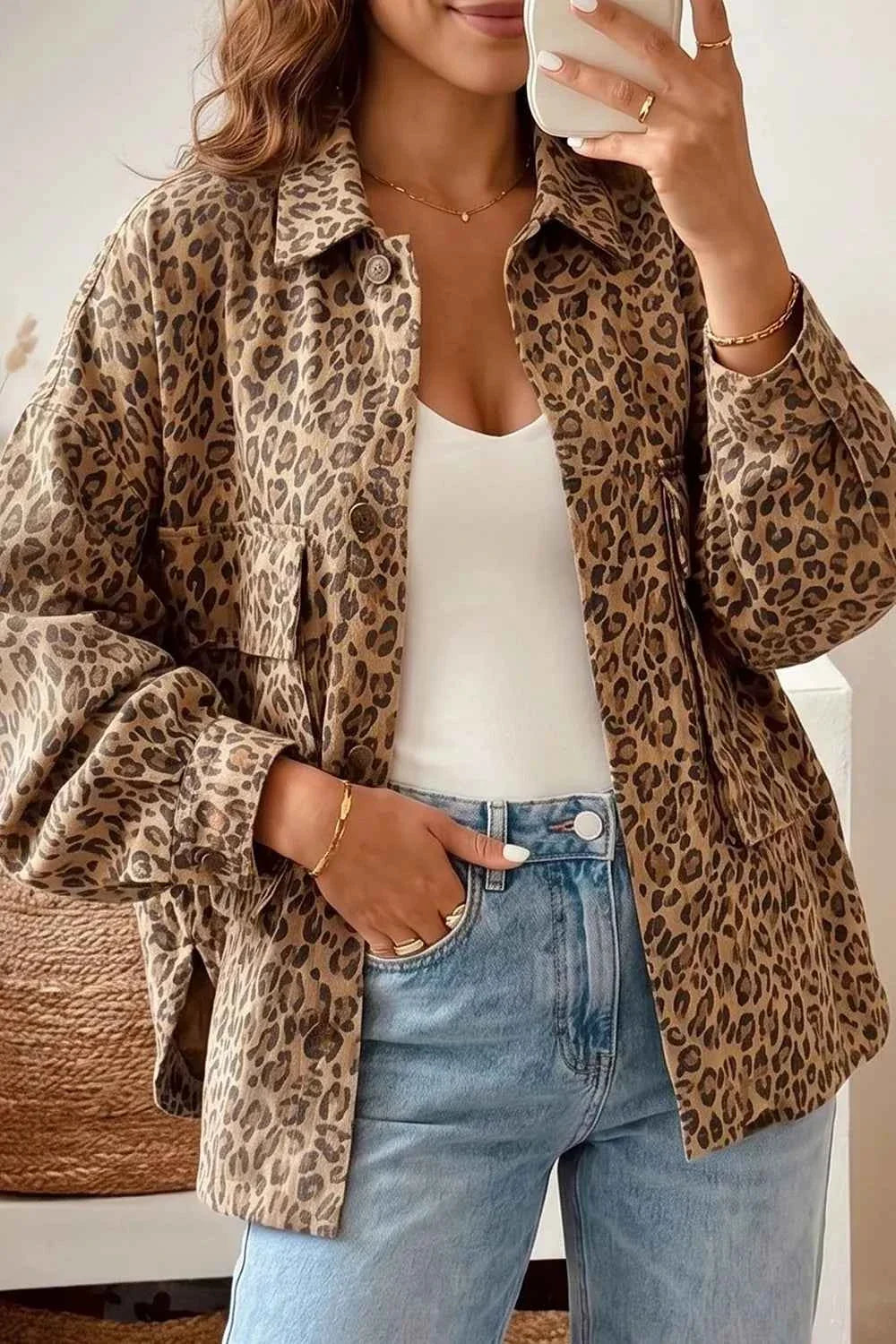 Leopard Print Denim Jacket