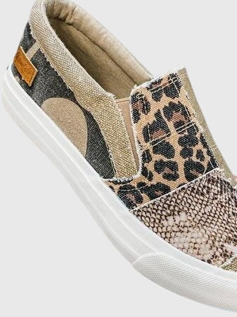 Round Toe Mixed Print Slip On Platform Sneakers