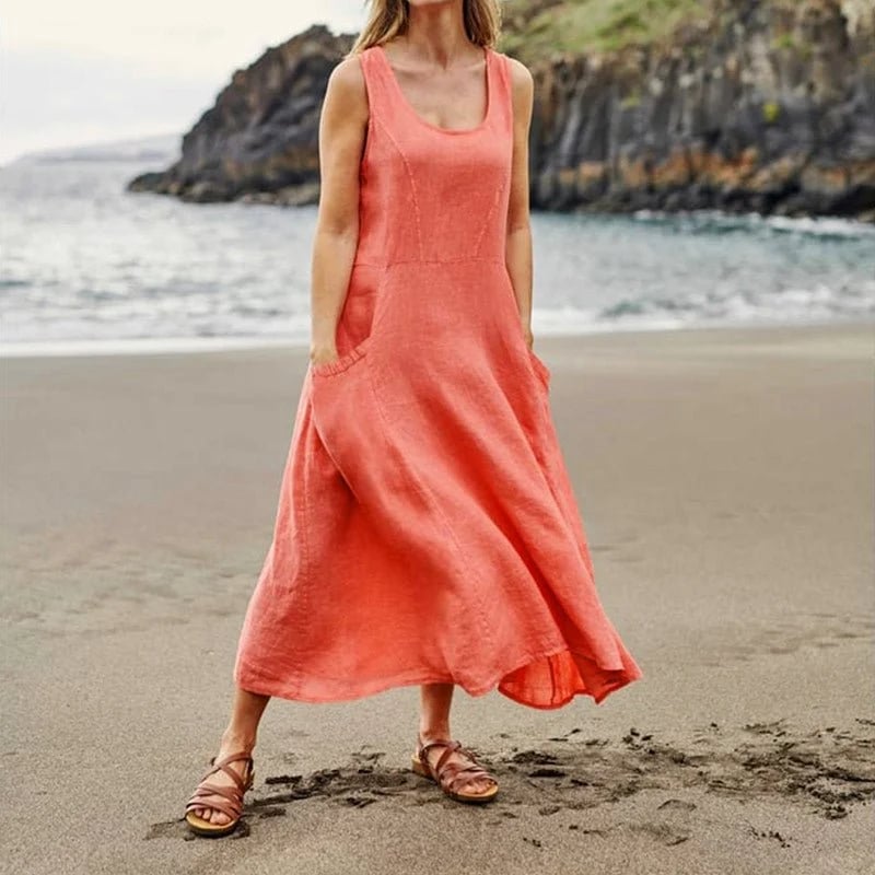 Scoop Neck Side Pocket Maxi Dress and Button Cardigan Two-Piece Set