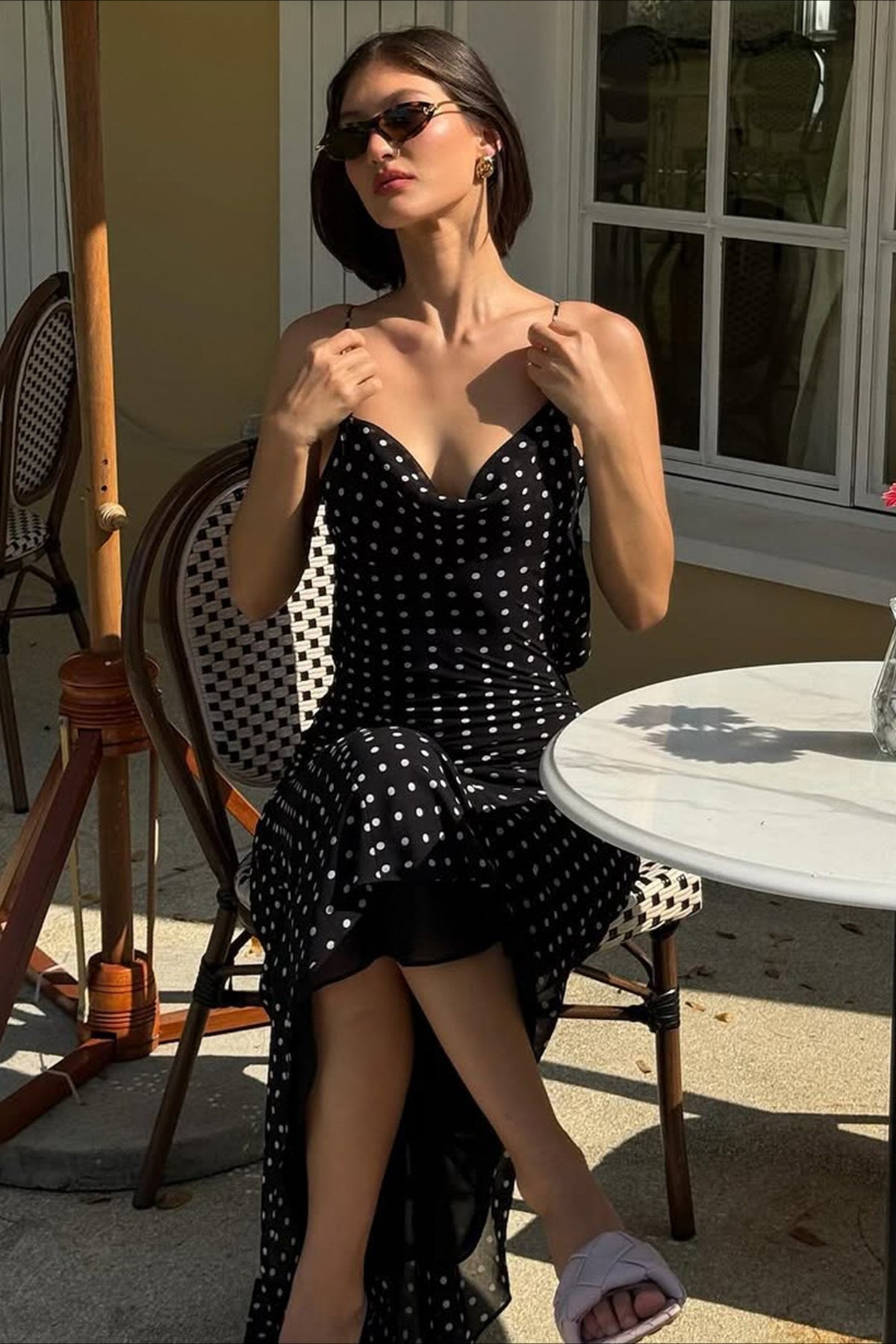 Polka Edition Dot Cami Backless Tie Maxi Dress