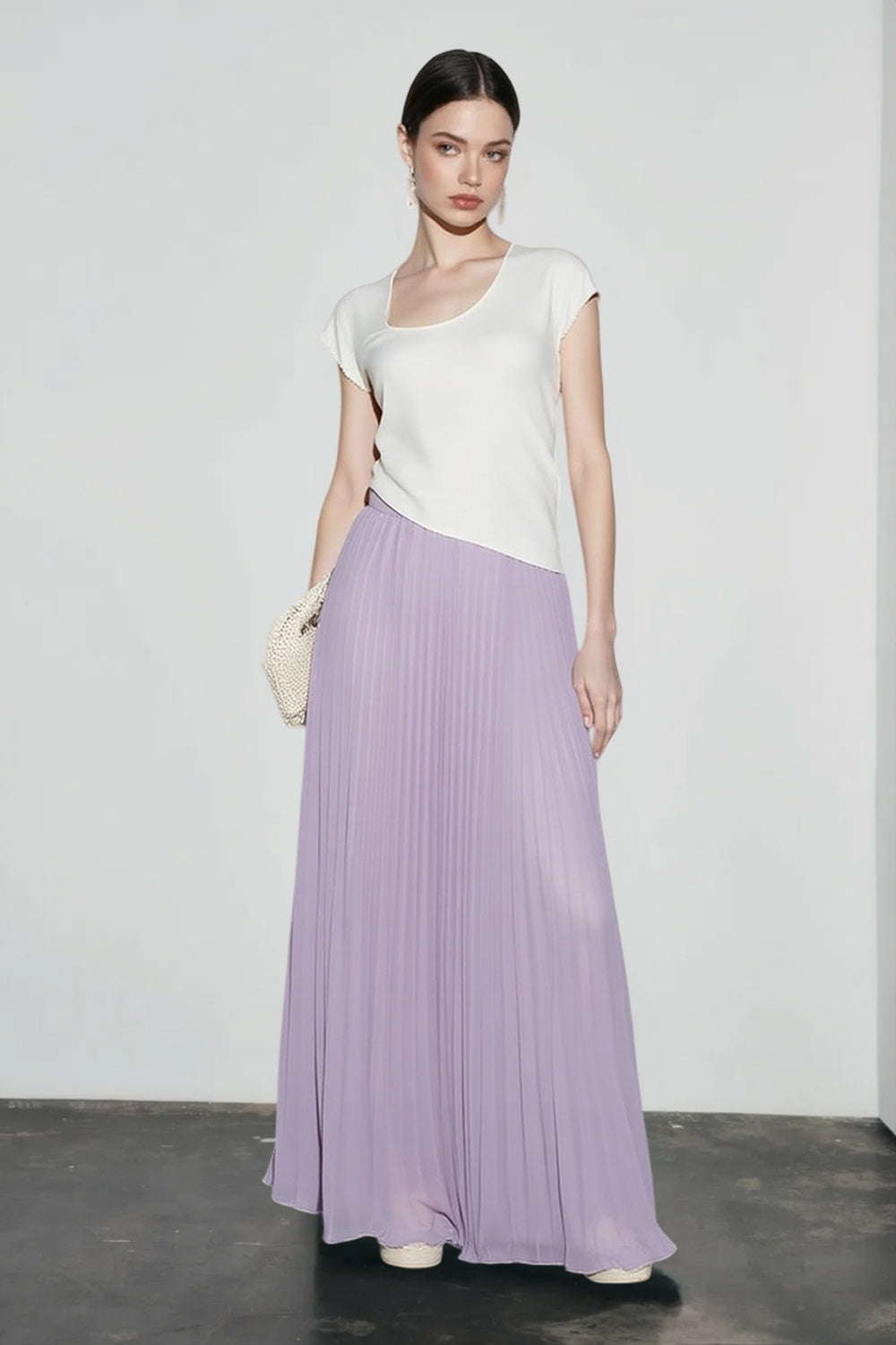 Chiffon Pleated Flowing Maxi Skirt