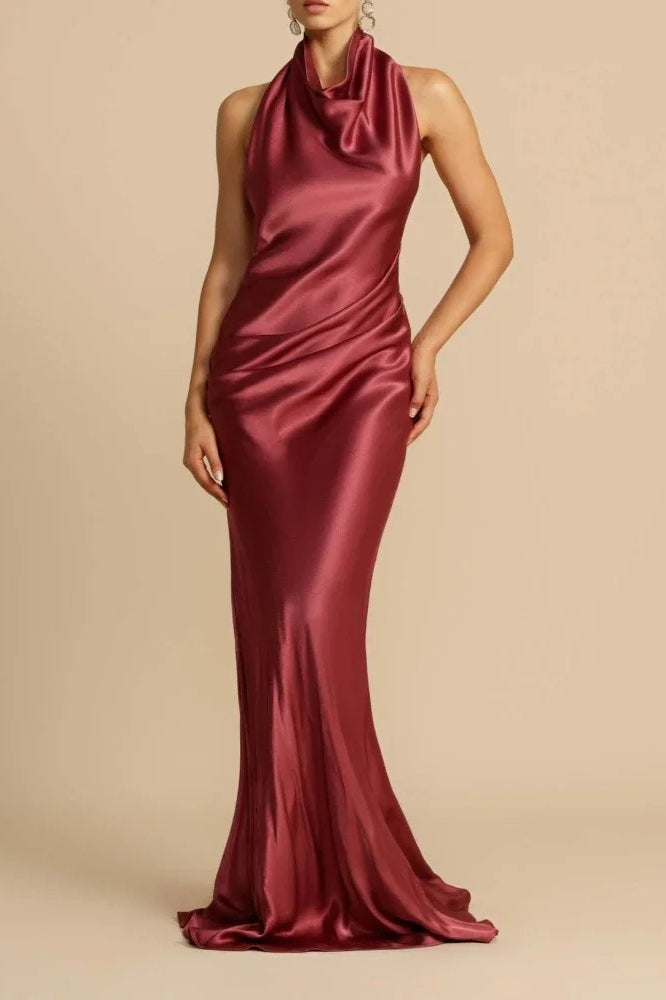 Satin Halter Neck Maxi Dress - View 6