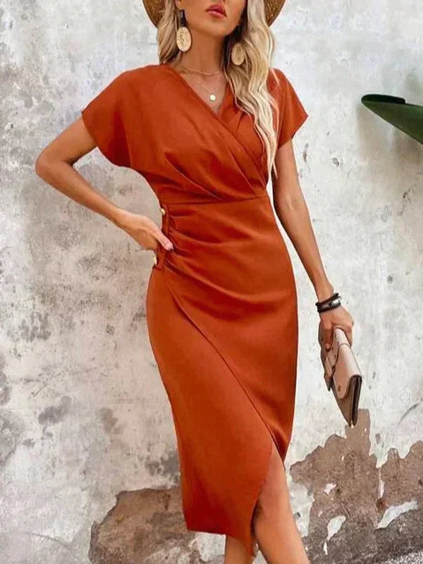Exclusive Abigail Chic Midi Dress with a V Neck Evening Wear Edit
