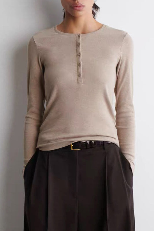 Henley Neck Slim Fit Long Sleeve Top