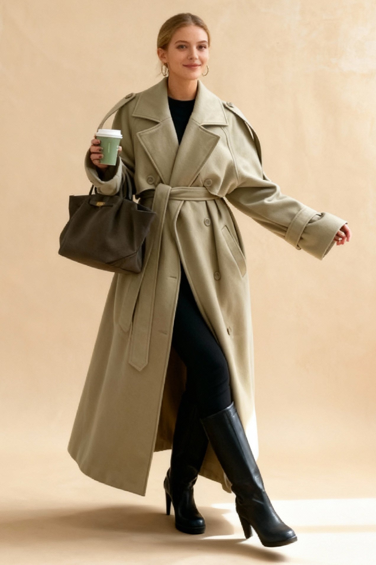 TurnDown Collar LaceUp Loose Overcoat