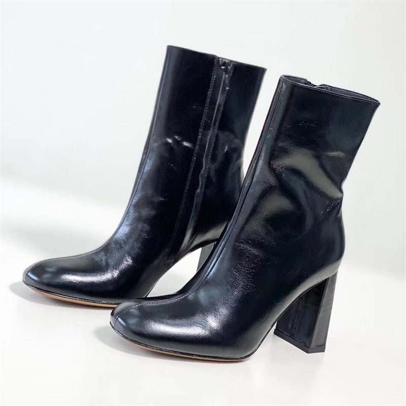 Classic Elegant Ankle Boots with 100% Sheepskin Lining High Heel Side Zipper Boots